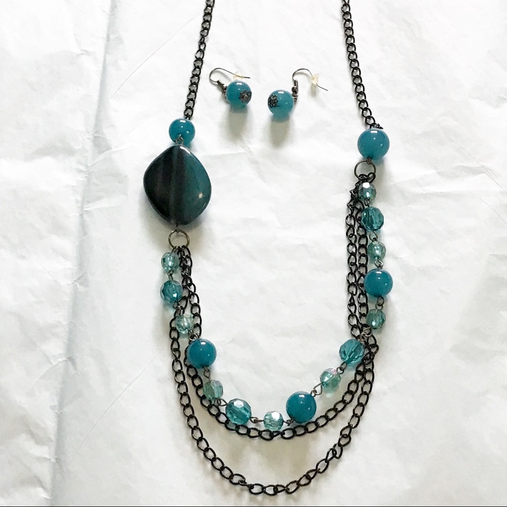 Black & Teal necklace & earring set